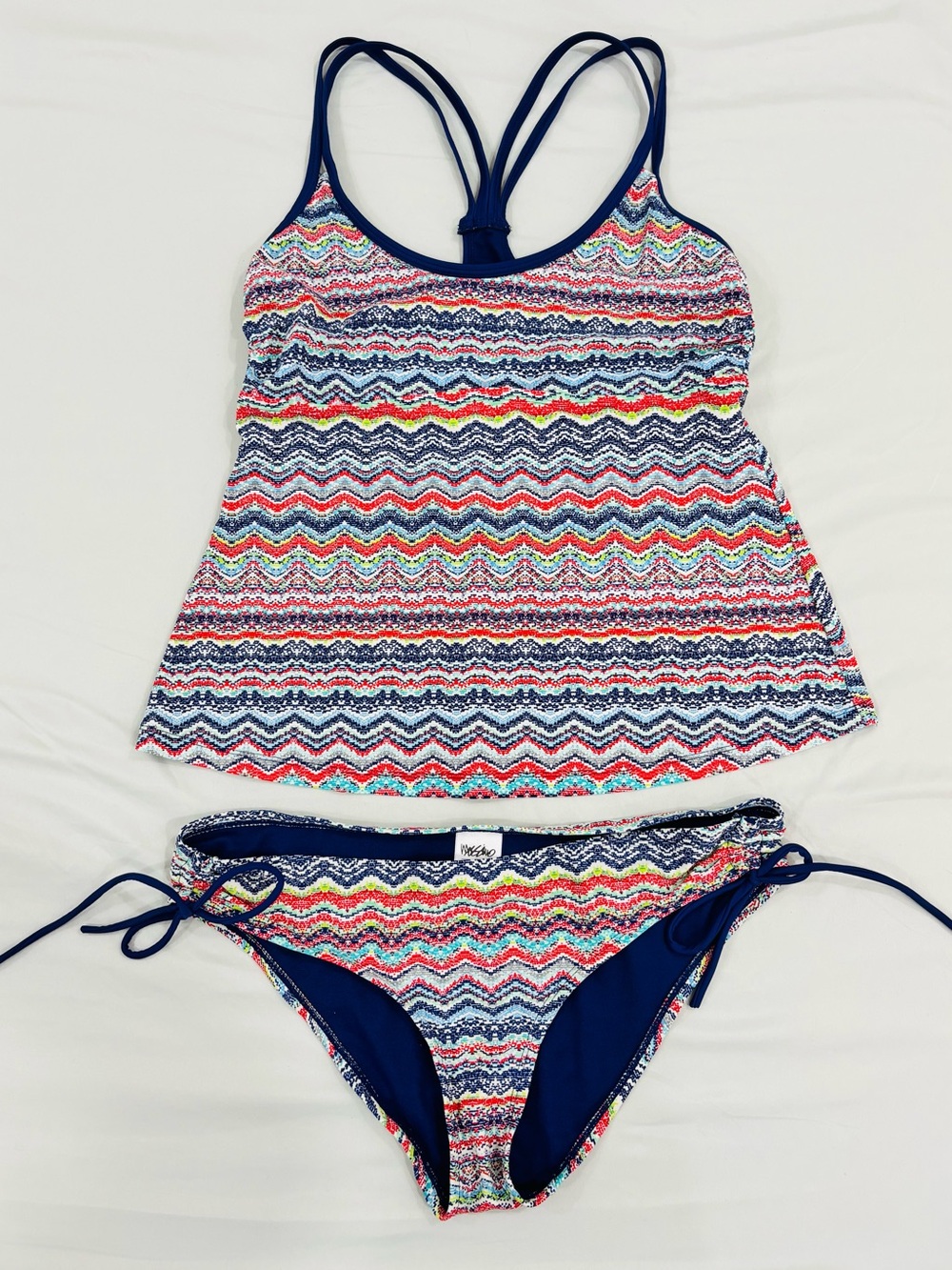 Mossimo Chevron Rainbow Multicolor Tankini Swimsuit Set Top/Med Bottoms/L